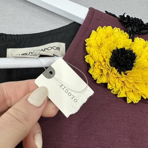 Dhruv Kapoor Anthro Womens Dress XL Purple Sequined Floral Textured Shift Boho - Picture 6 of 14